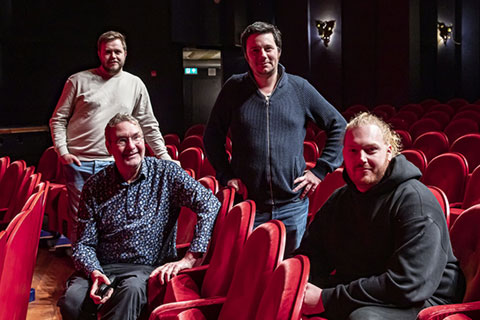 Back - Jeffrey de Werker (Controllux) with Gouda Schouwbur’s head of technical Bart Peijen. Front - Controllux’s Kuno van Velzen and lighting tech Jelle Turk (photo: Louise Stickland)