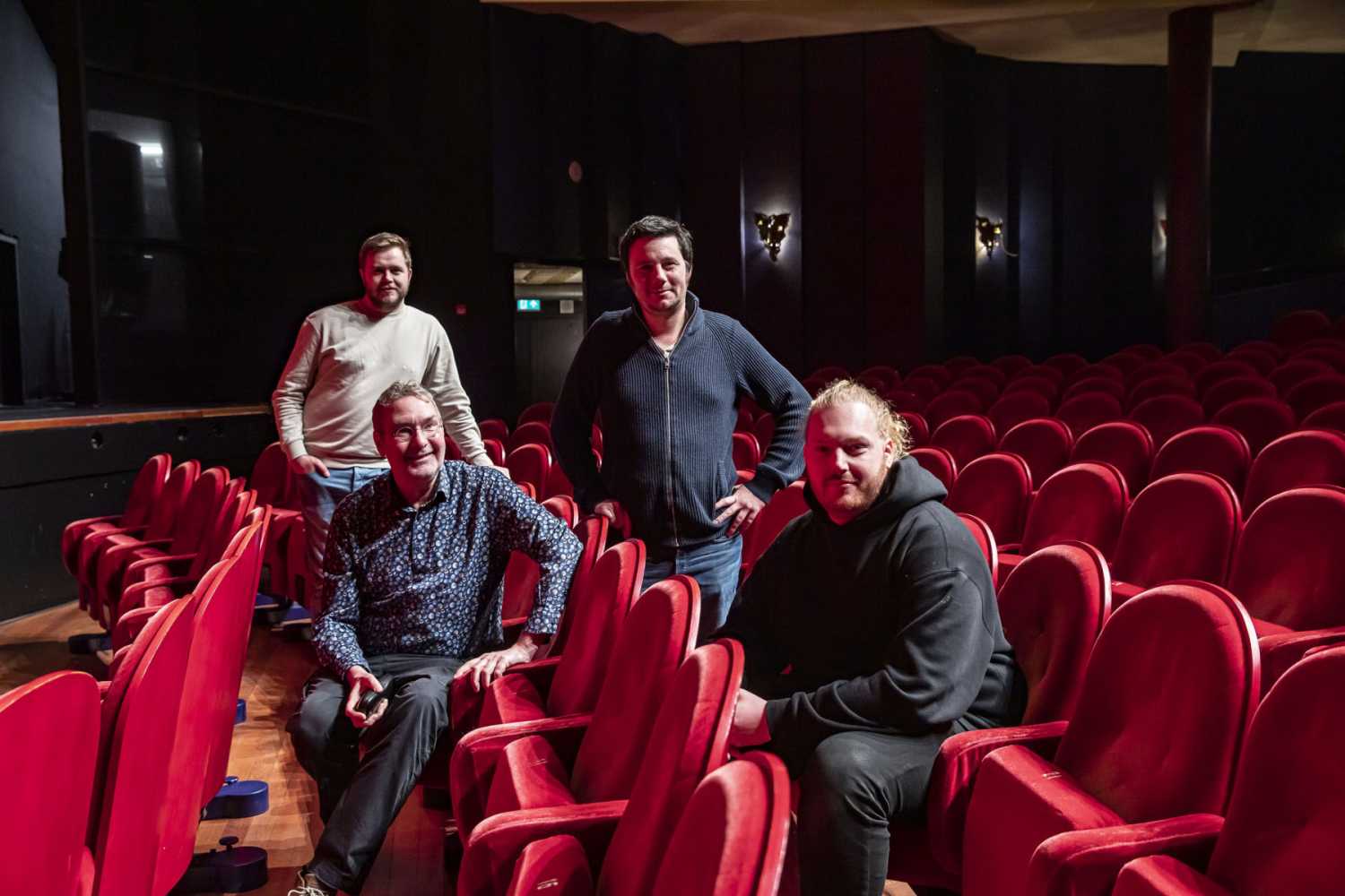 Back - Jeffrey de Werker (Controllux) with Gouda Schouwbur’s head of technical Bart Peijen. Front - Controllux’s Kuno van Velzen and lighting tech Jelle Turk (photo: Louise Stickland)